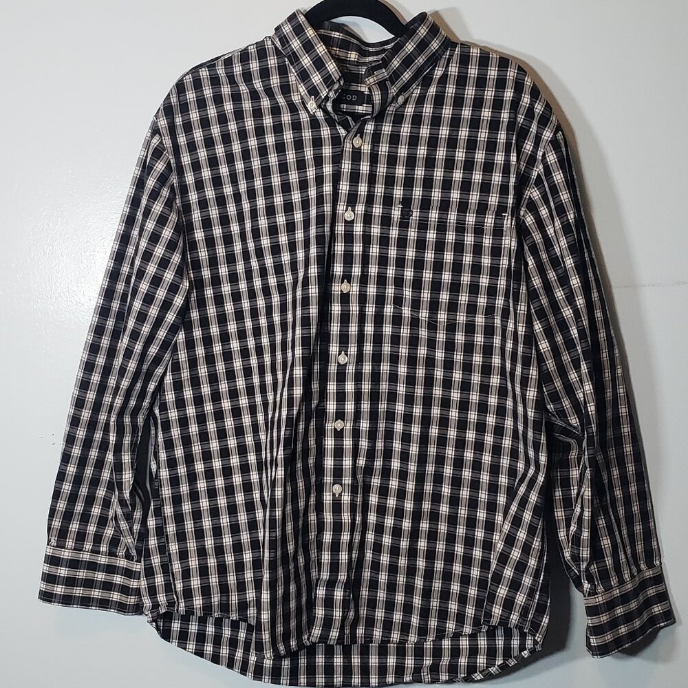IZOD Button Shirt Men's Size L Large Black White Checkered Long Sleeve